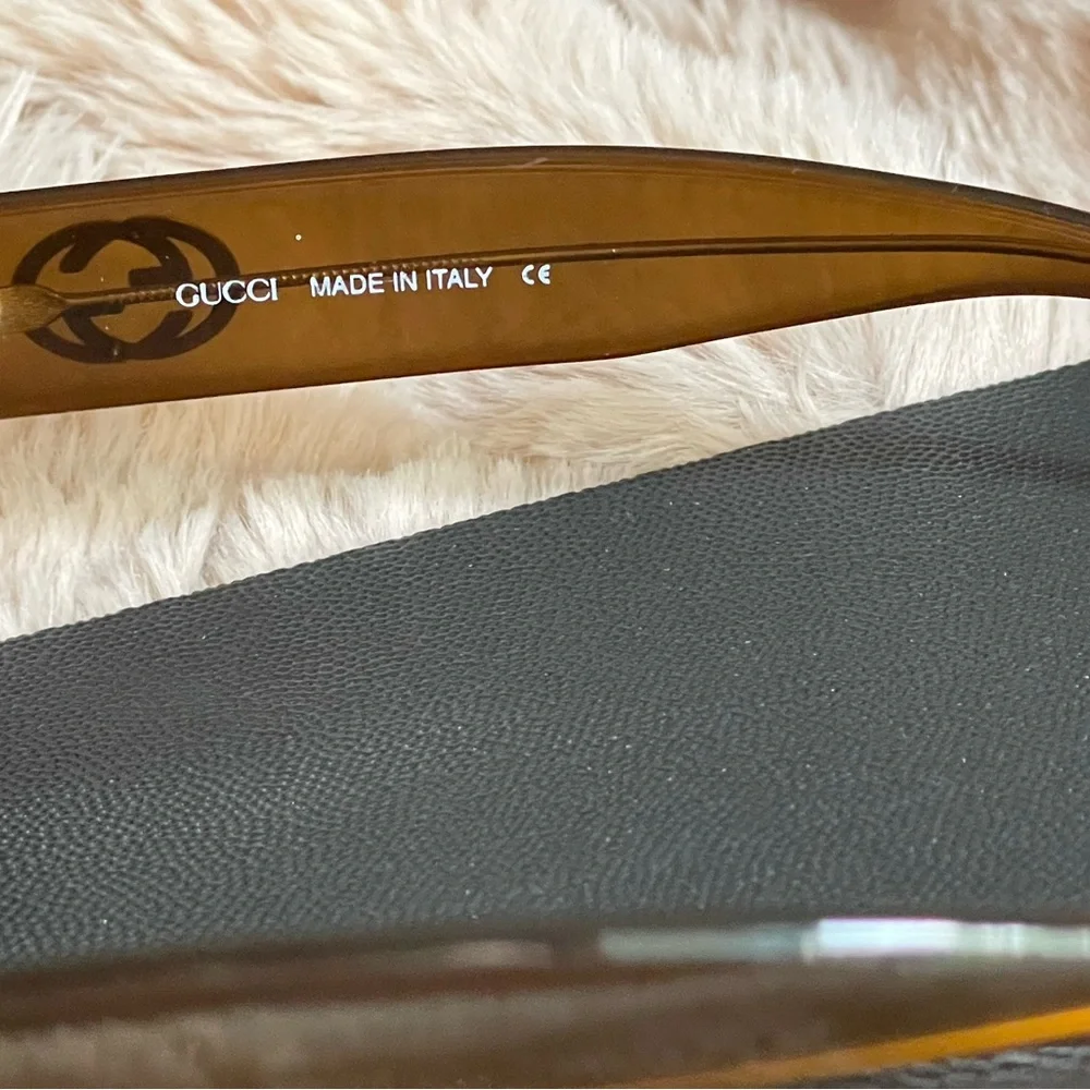 Vintage Gucci Oversized Sunglasses Brown Oval Interlocking GG Retro Sunnies